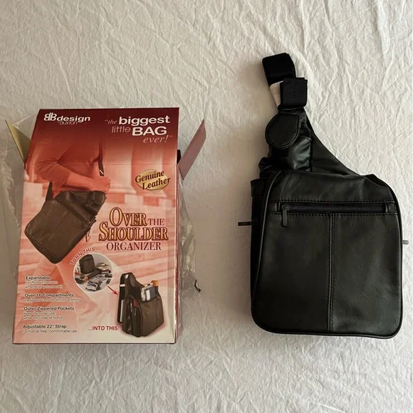 Buxton Black Leather Crossbody Unisex Over the Shoulder Organizer Bag NIB - Picture 1 of 7